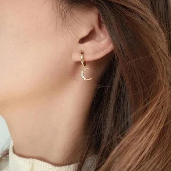 NEW 925 STERLING SILVER MOON STAR HOOPS, NICE EARRINGS, CUTE EARRINGS - Picture 3 of 7